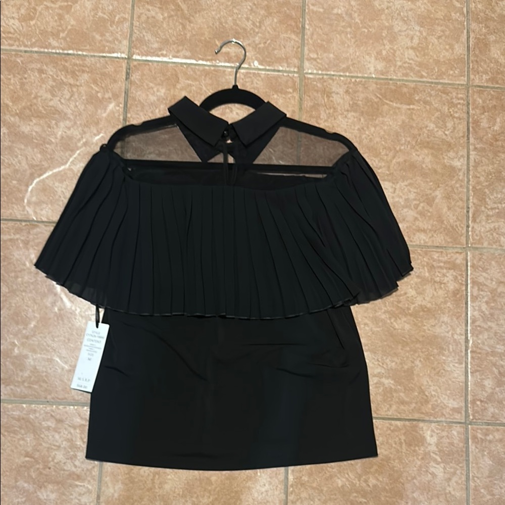 Black Off-Shoulder Pleated Top